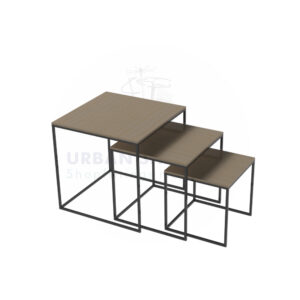 Nesting table with wooden top and metal table with glass top