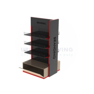 Supermarket display rack with storage and side Branding